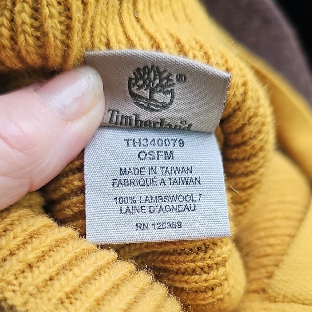 Timberland Vintage Lambswool Mustard Yellow Knit Billed Beanie Unisex